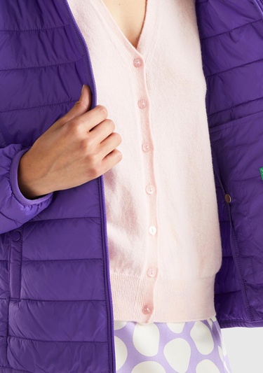  Kadın Mor Recycled Polyester Dolgulu  Pufa Mont