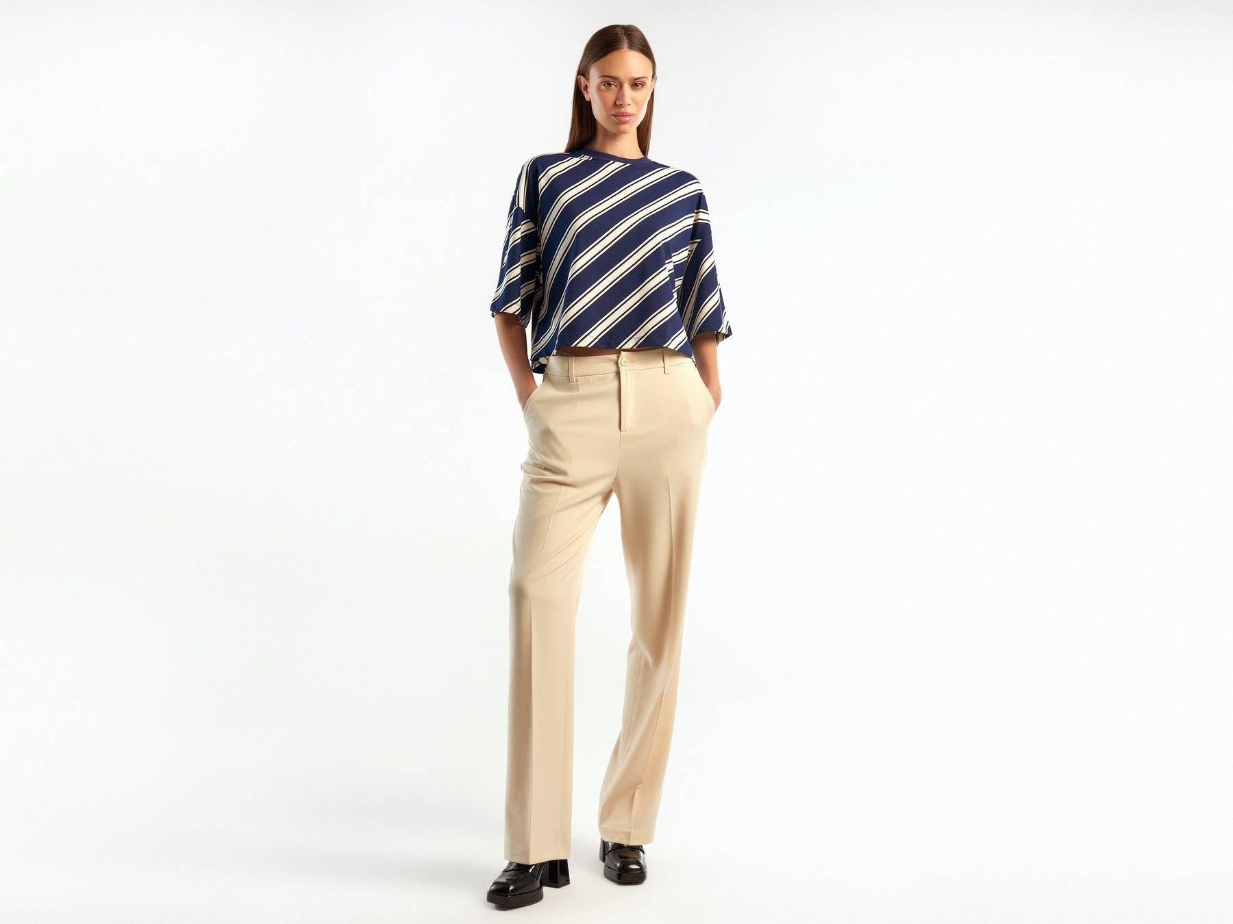  Kadın Lacivert Mix %100 Koton OversiZE Crop T-Shirt