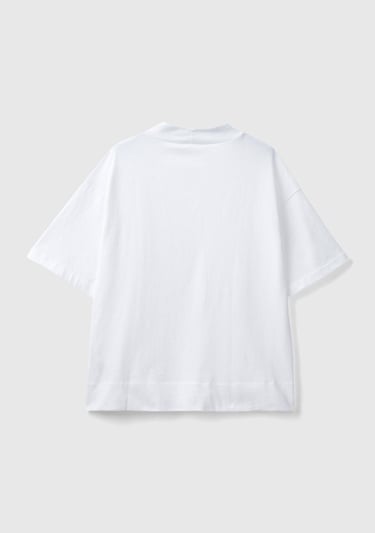  Kadın Beyaz %100 Koton Oversize Yarım Balıkçı T-Shirt