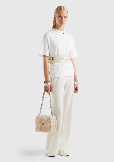  Kadın Beyaz %100 Koton Oversize Yarım Balıkçı T-Shirt