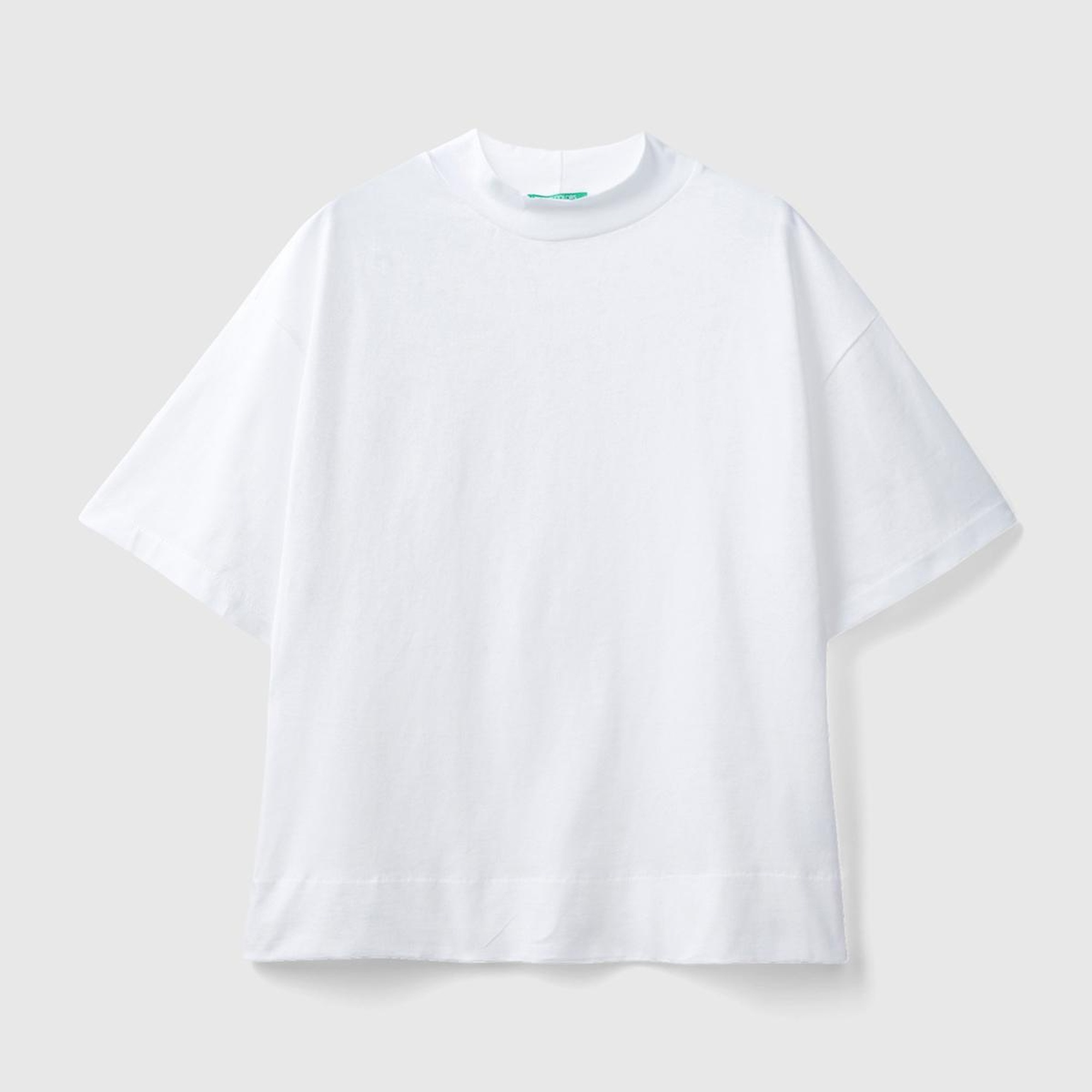 Kadın Beyaz %100 Koton Oversize Yarım Balıkçı T-Shirt