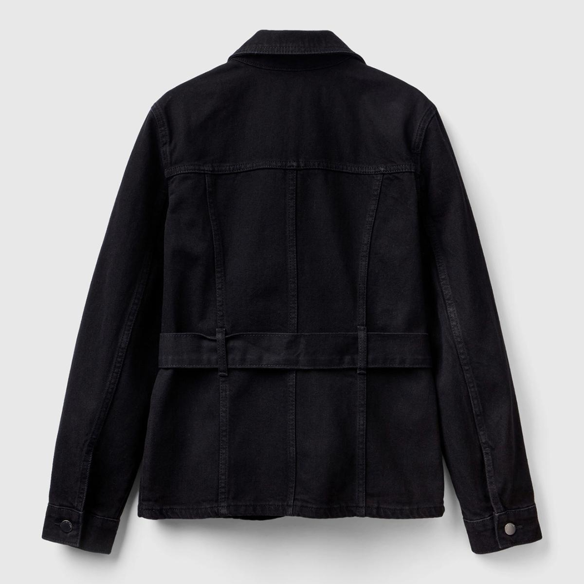 Kadın Siyah Belden Bağlamalı Denim Ceket