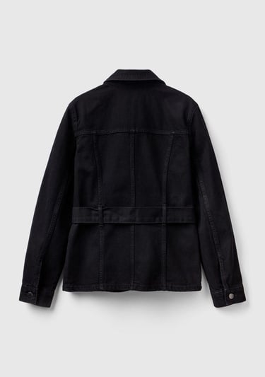  Kadın Siyah Belden Bağlamalı Denim Ceket