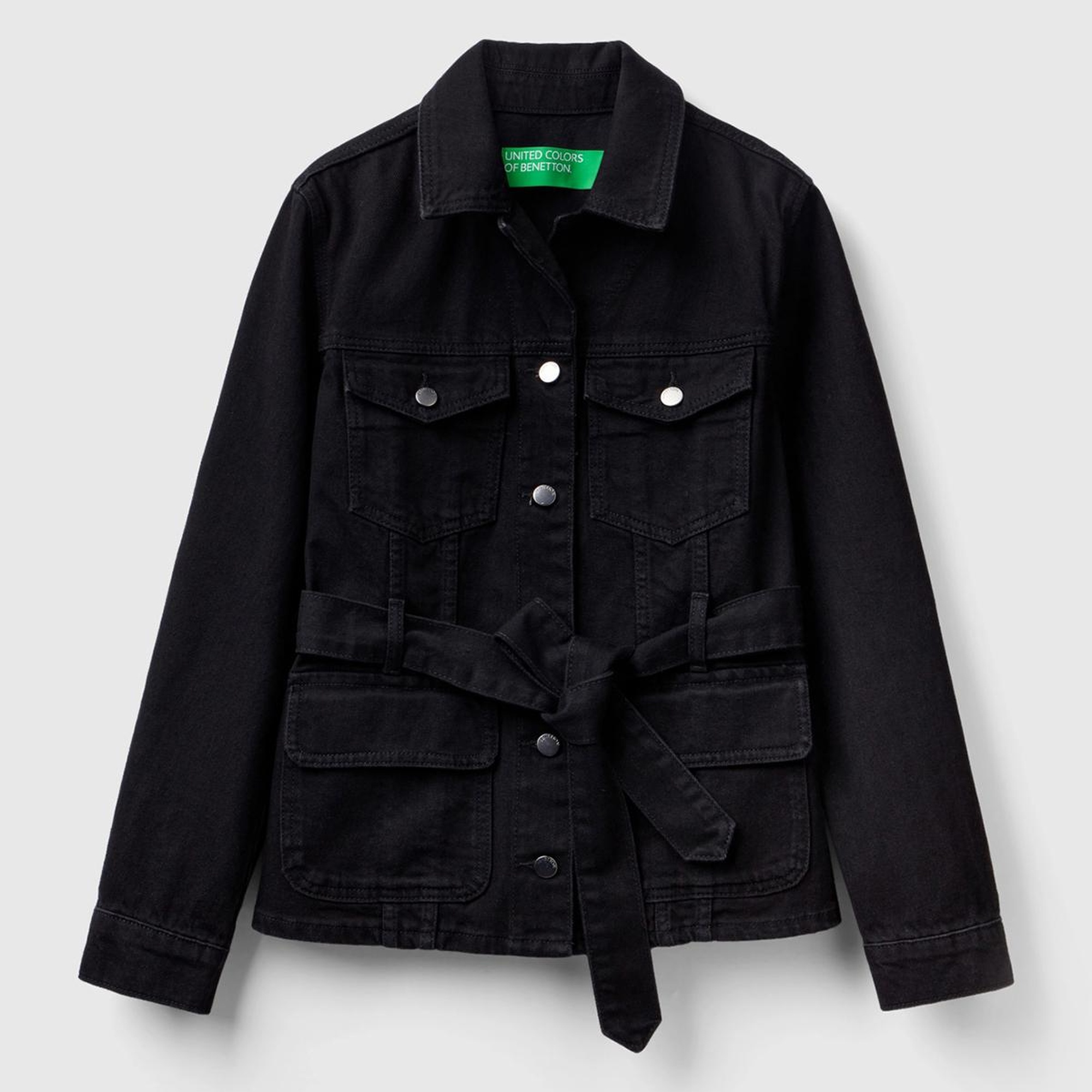 Kadın Siyah Belden Bağlamalı Denim Ceket