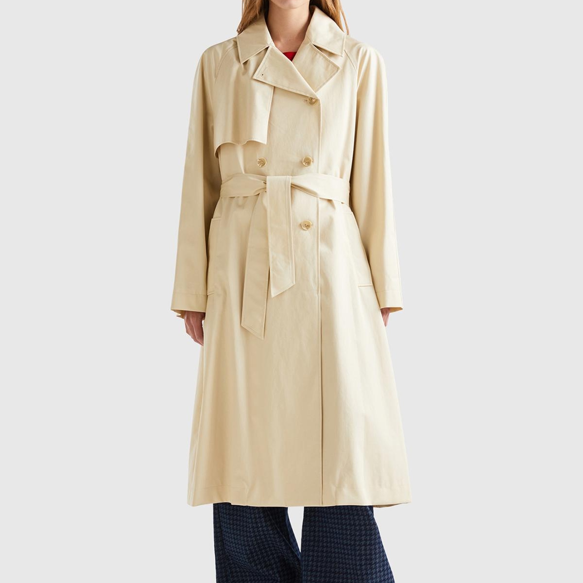 Kadın Bej Kemerli Mid Boy Trençkot