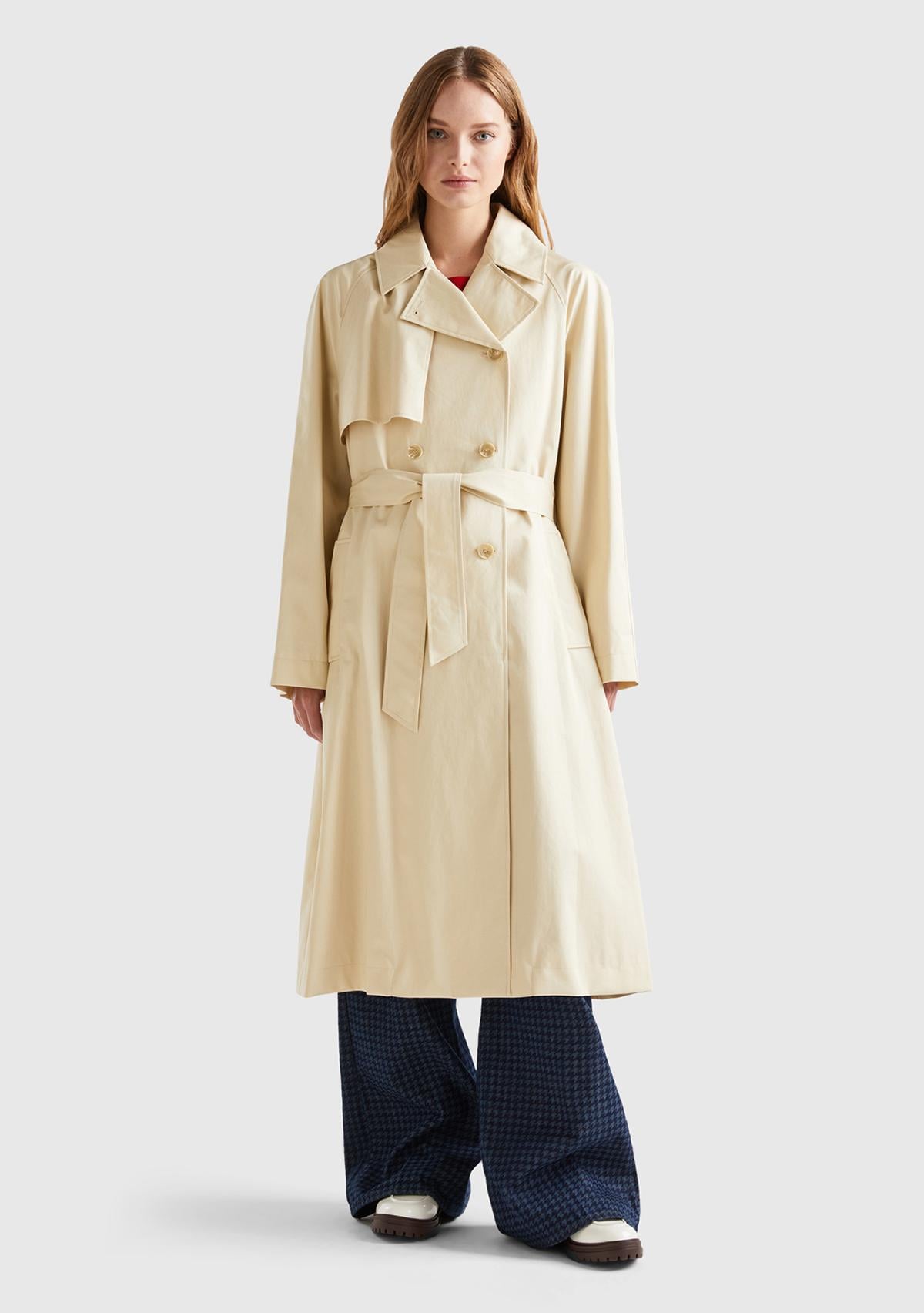  Kadın Bej Kemerli Mid Boy Trençkot