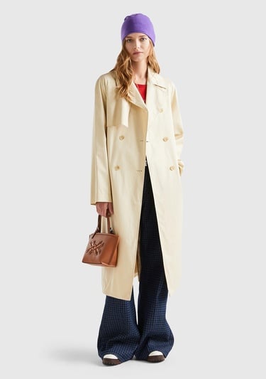  Kadın Bej Kemerli Mid Boy Trençkot