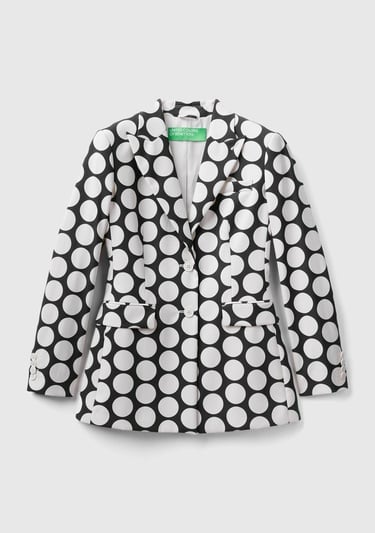  Kadın Siyah Beyaz Puantiyeli Ceket