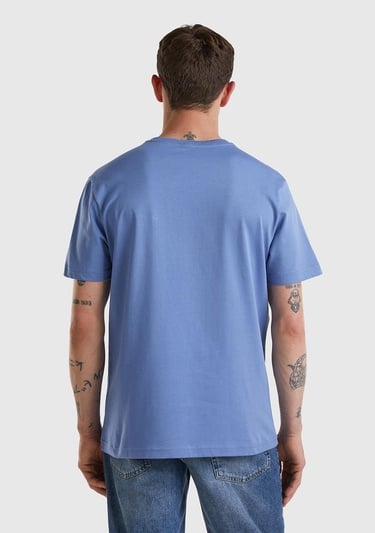  Unisex Havacı Mavi Rahat KALIP Benetton Logo İşlemeli T-Shirt