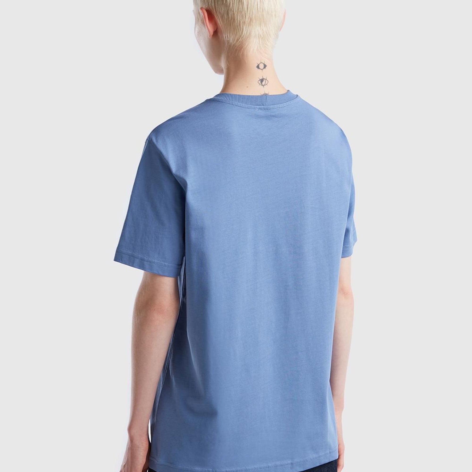 Unisex Havacı Mavi Rahat KALIP Benetton Logo İşlemeli T-Shirt