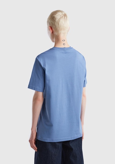  Unisex Havacı Mavi Rahat KALIP Benetton Logo İşlemeli T-Shirt