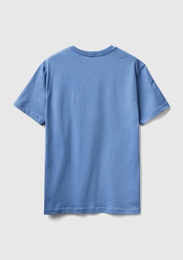  Unisex Havacı Mavi Rahat KALIP Benetton Logo İşlemeli T-Shirt