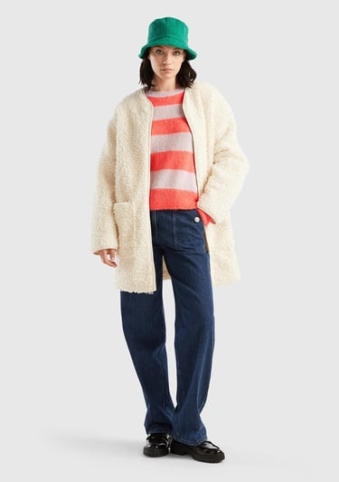  Kadın Krem Yakasız İnce Mont