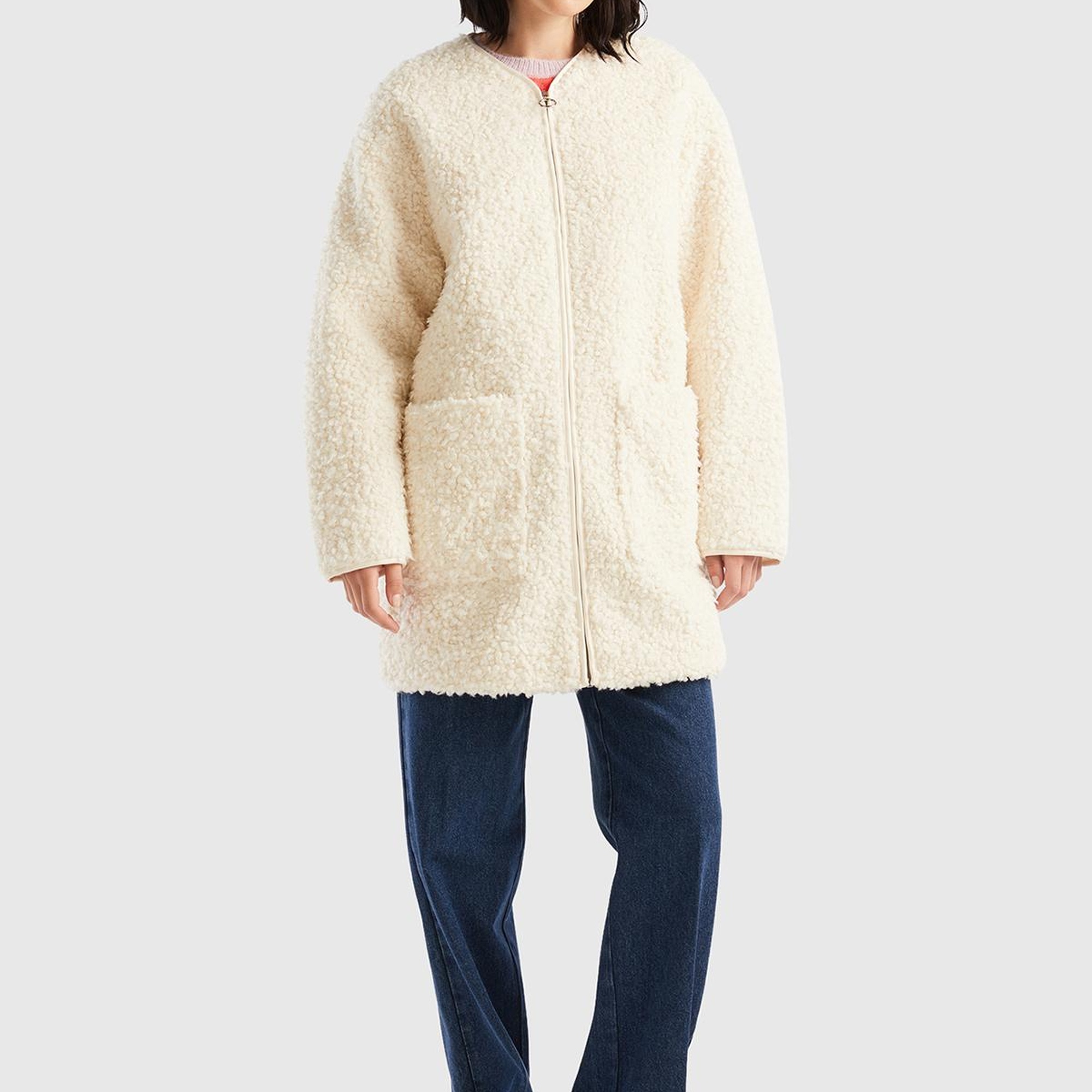 Kadın Krem Yakasız İnce Mont