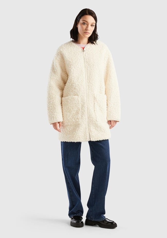  Kadın Krem Yakasız İnce Mont