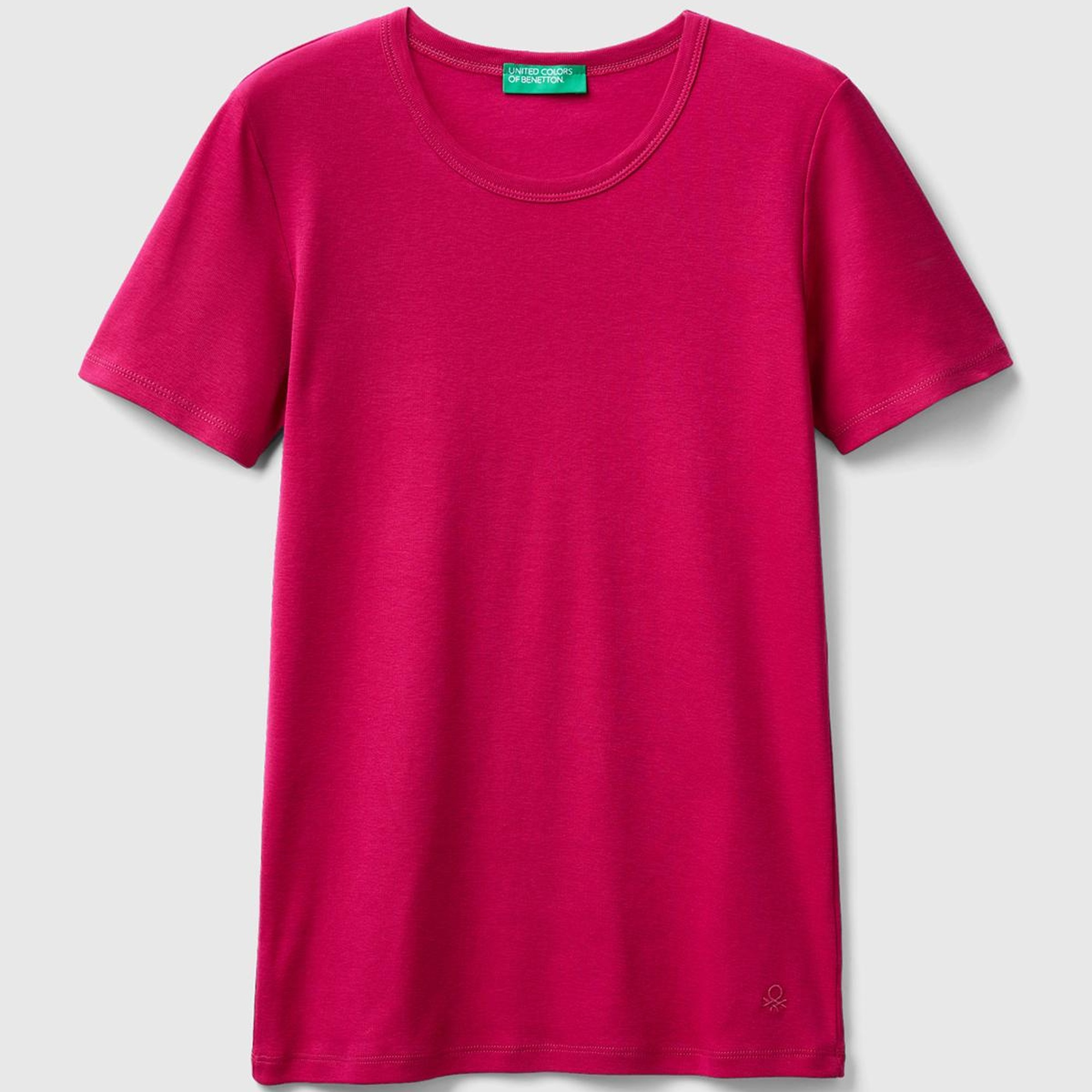 Kadın Koyu Fuşya Basic Kısa Kollu Bisiklet Yaka Tshirt