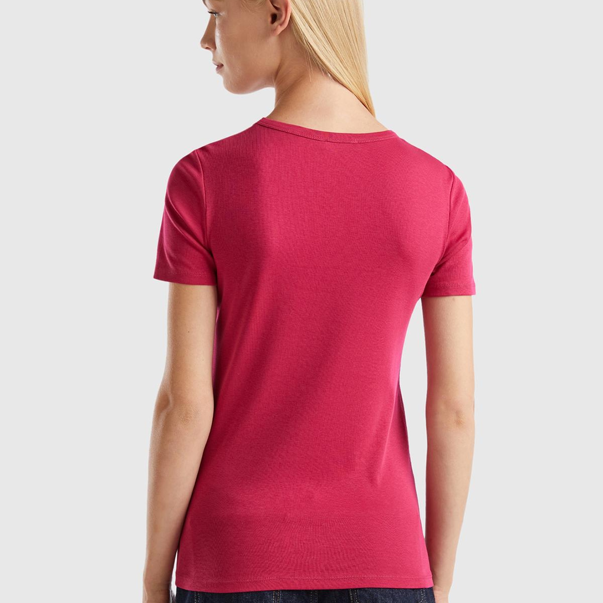 Kadın Koyu Fuşya Basic Kısa Kollu Bisiklet Yaka Tshirt