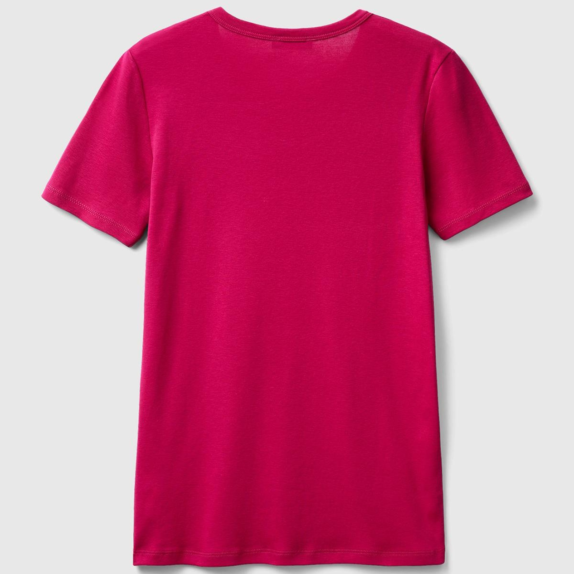 Kadın Koyu Fuşya Basic Kısa Kollu Bisiklet Yaka Tshirt