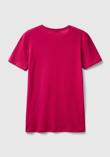  Kadın Koyu Fuşya Basic Kısa Kollu Bisiklet Yaka Tshirt