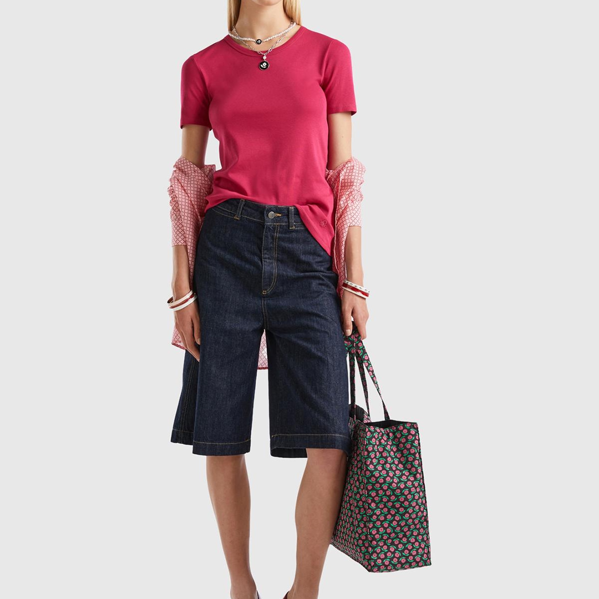 Kadın Koyu Fuşya Basic Kısa Kollu Bisiklet Yaka Tshirt