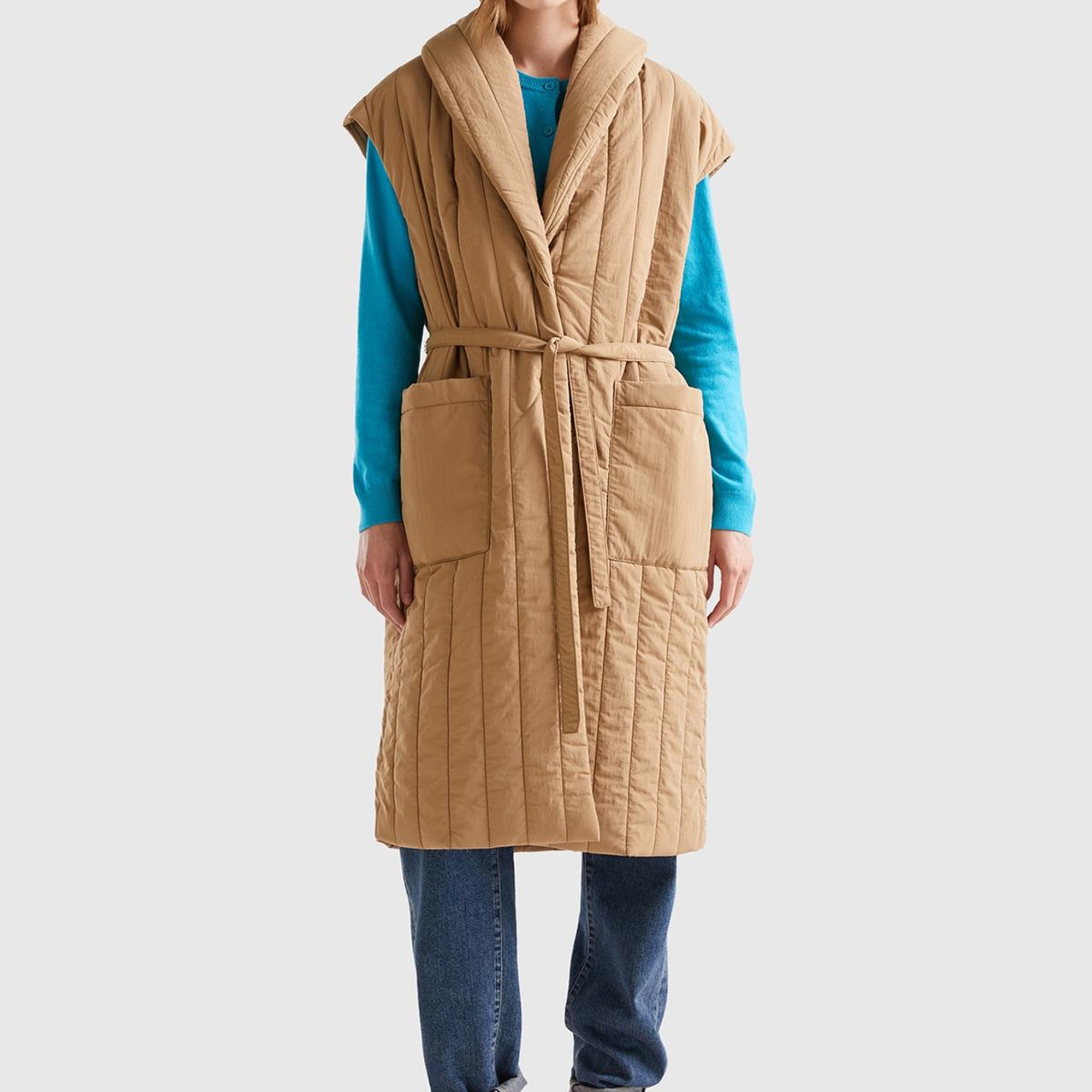 Kadın Kahverengi Şal Yaka Kolsuz Mont