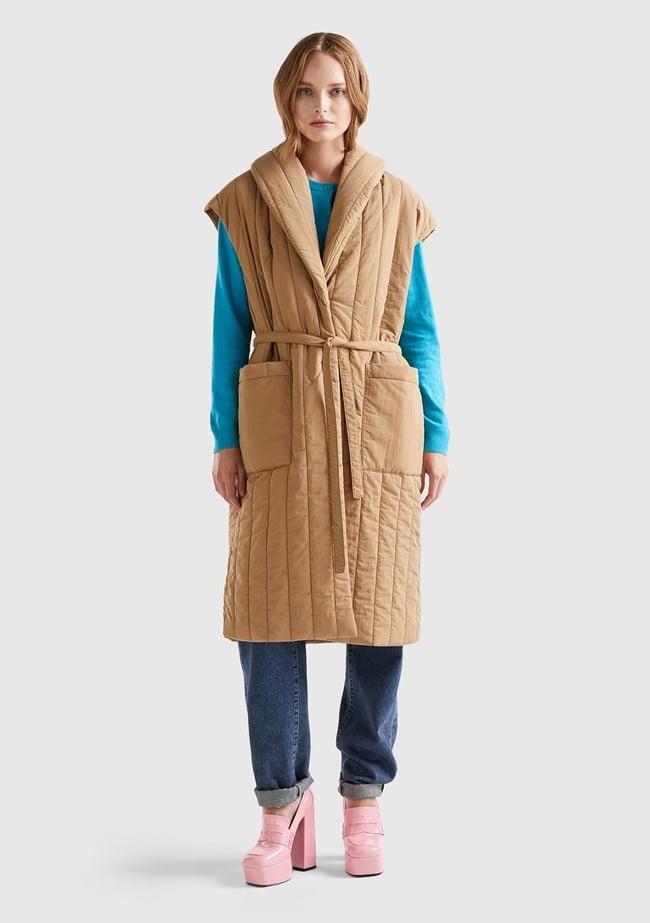  Kadın Kahverengi Şal Yaka Kolsuz Mont