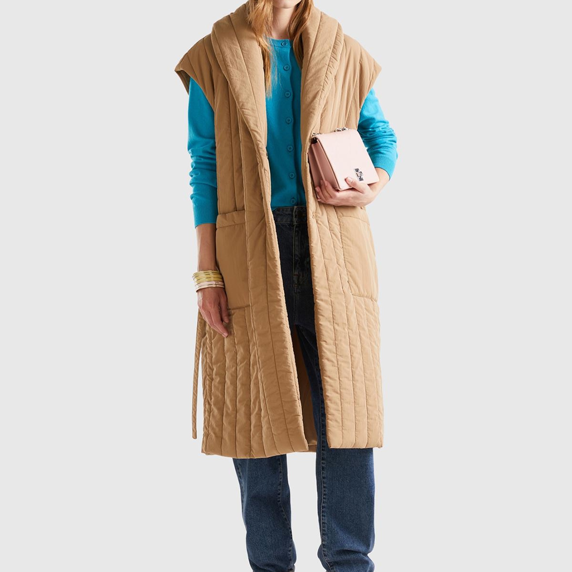 Kadın Kahverengi Şal Yaka Kolsuz Mont