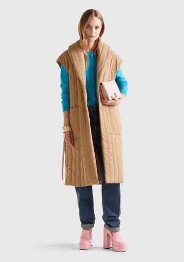  Kadın Kahverengi Şal Yaka Kolsuz Mont