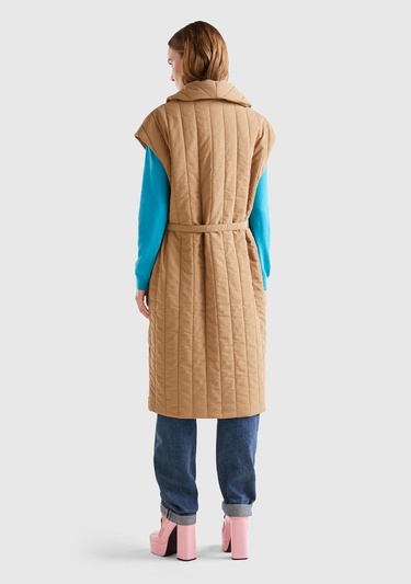  Kadın Kahverengi Şal Yaka Kolsuz Mont