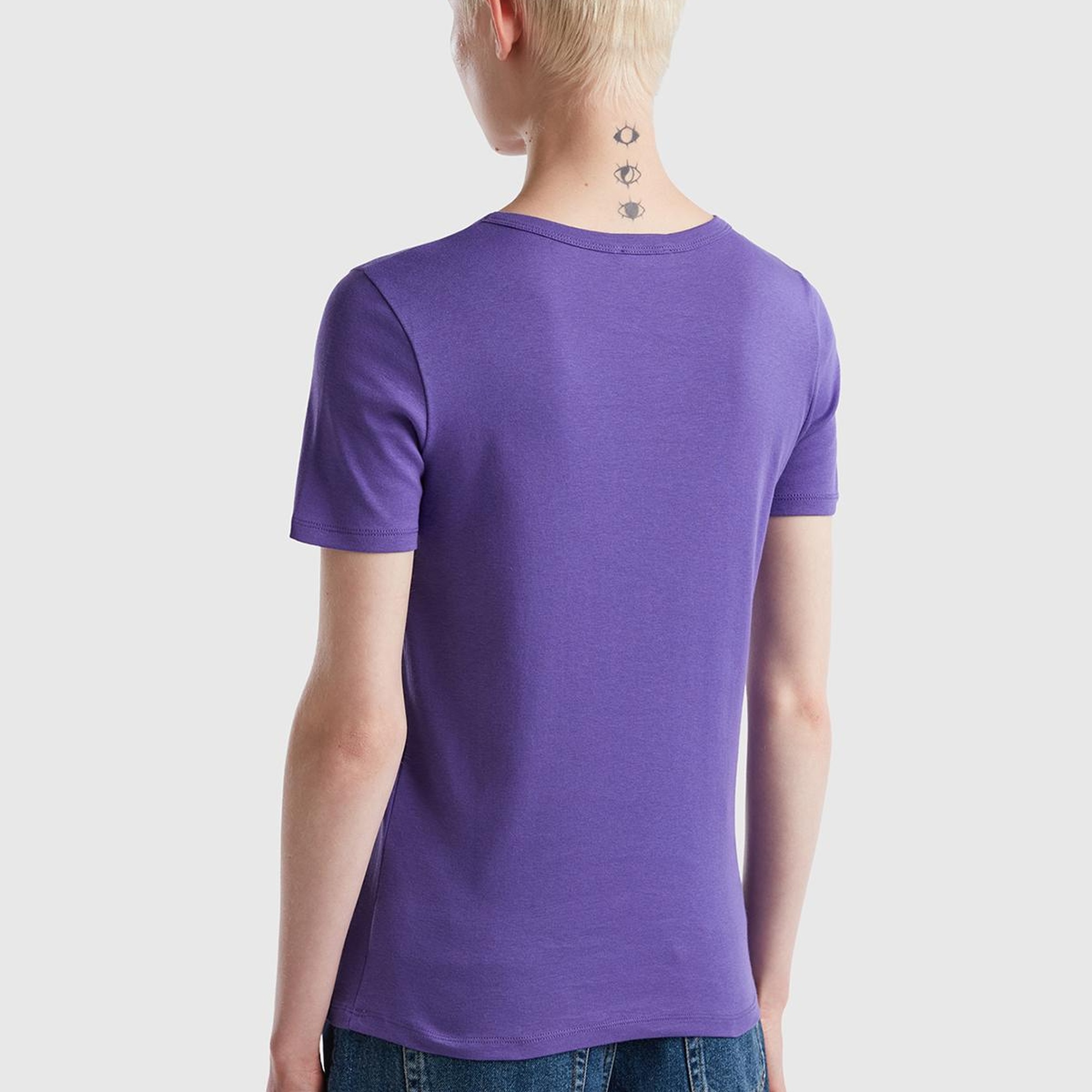 Kadın Mor Basic Kısa Kollu Bisiklet Yaka Tshirt