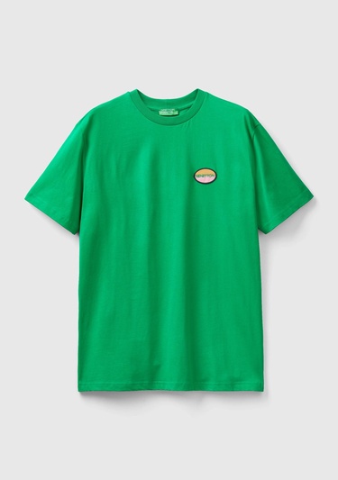  Unisex Yeşil Rahat KALIP Benetton Logo İşlemeli T-Shirt