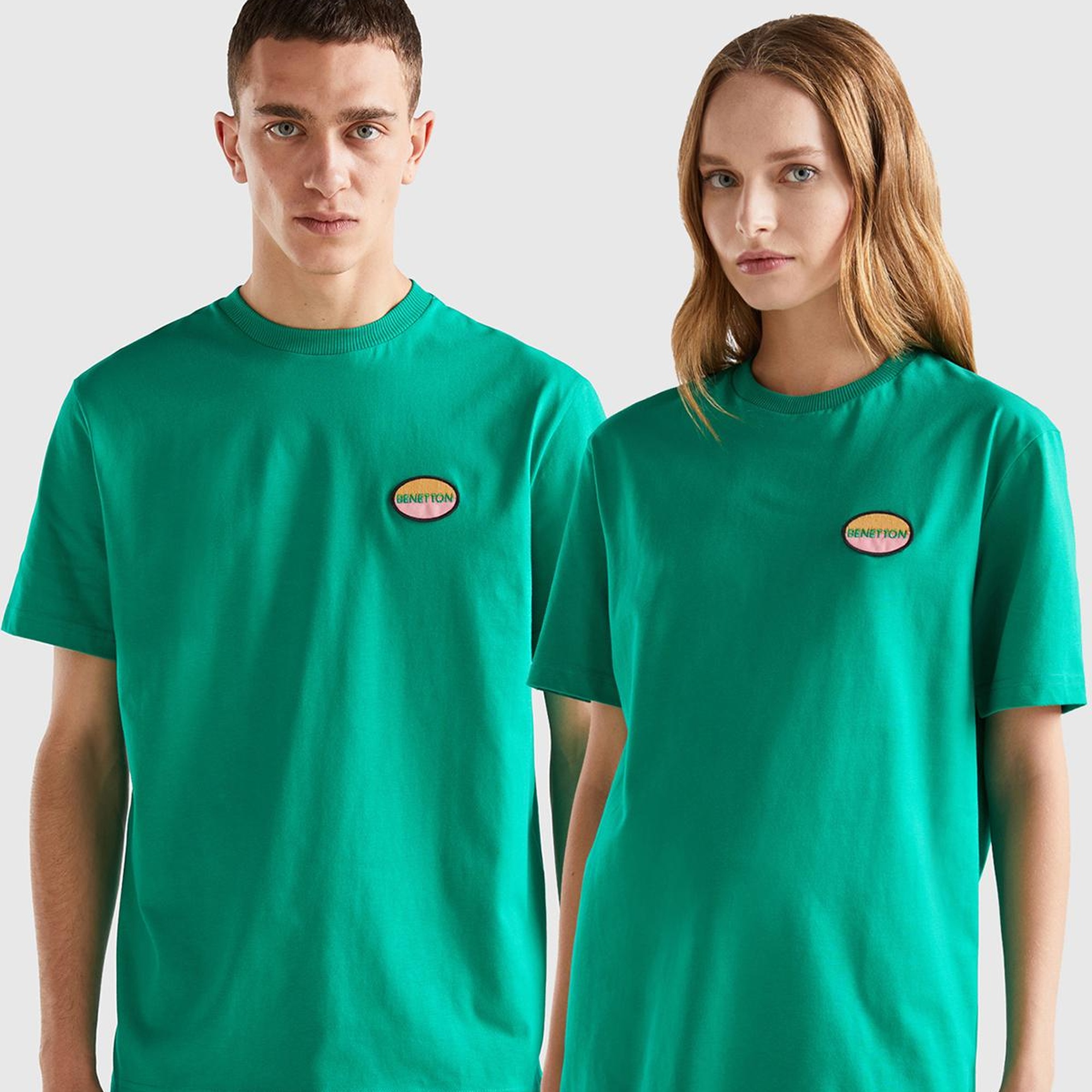 Unisex Yeşil Rahat KALIP Benetton Logo İşlemeli T-Shirt