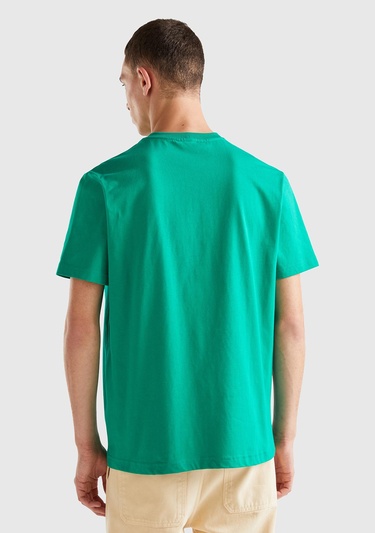  Unisex Yeşil Rahat KALIP Benetton Logo İşlemeli T-Shirt