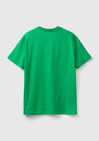  Unisex Yeşil Rahat KALIP Benetton Logo İşlemeli T-Shirt