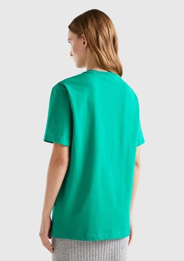  Unisex Yeşil Rahat KALIP Benetton Logo İşlemeli T-Shirt