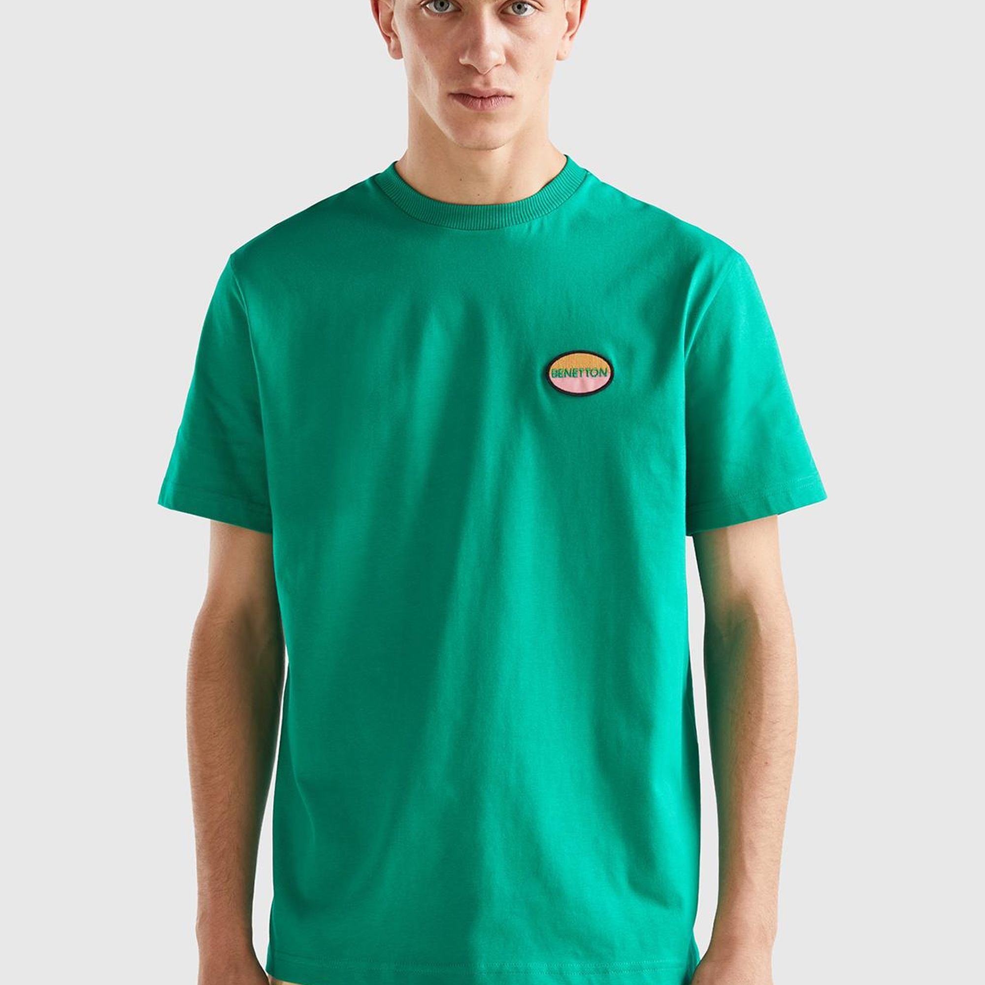 Unisex Yeşil Rahat KALIP Benetton Logo İşlemeli T-Shirt