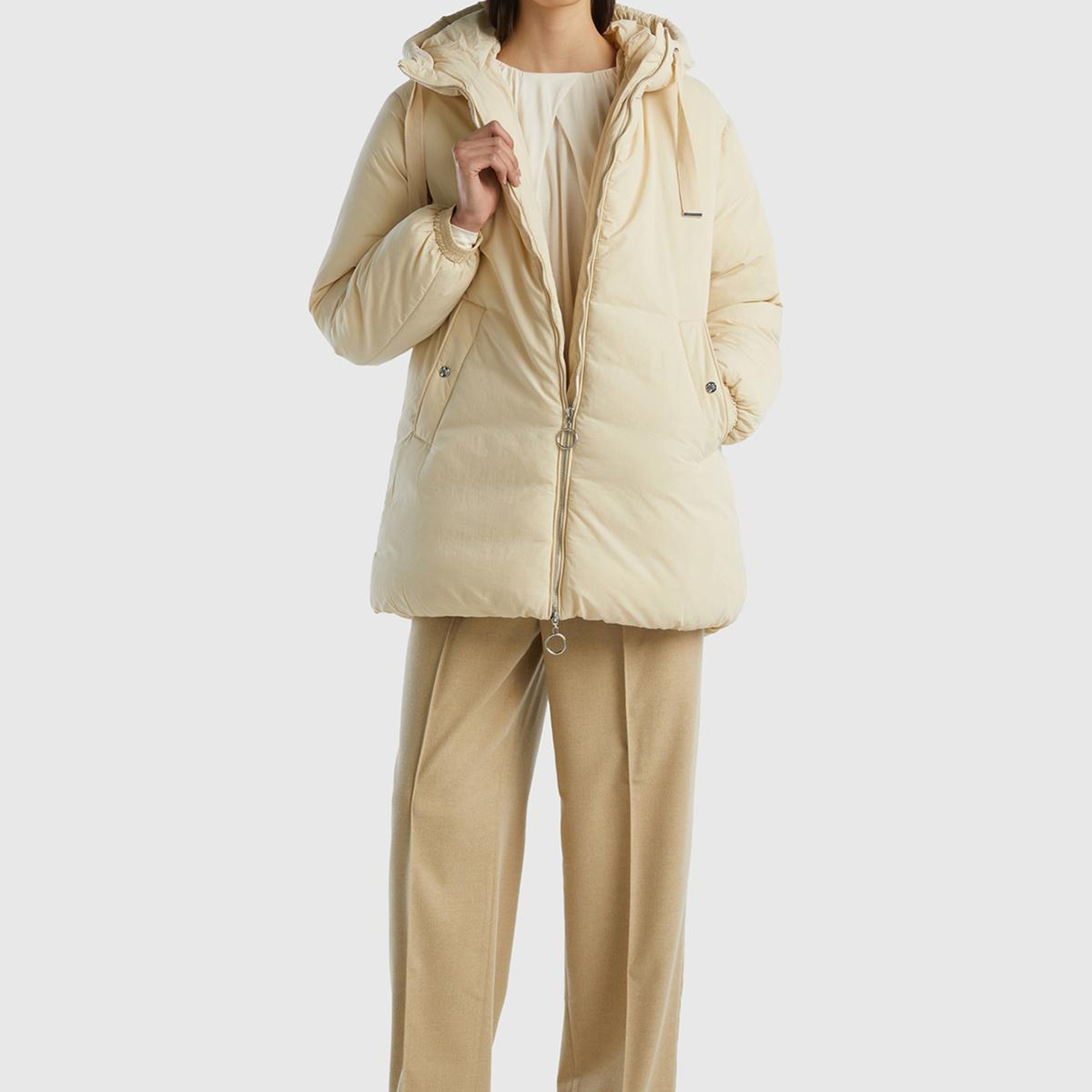 Kadın Bej Uzun Mont