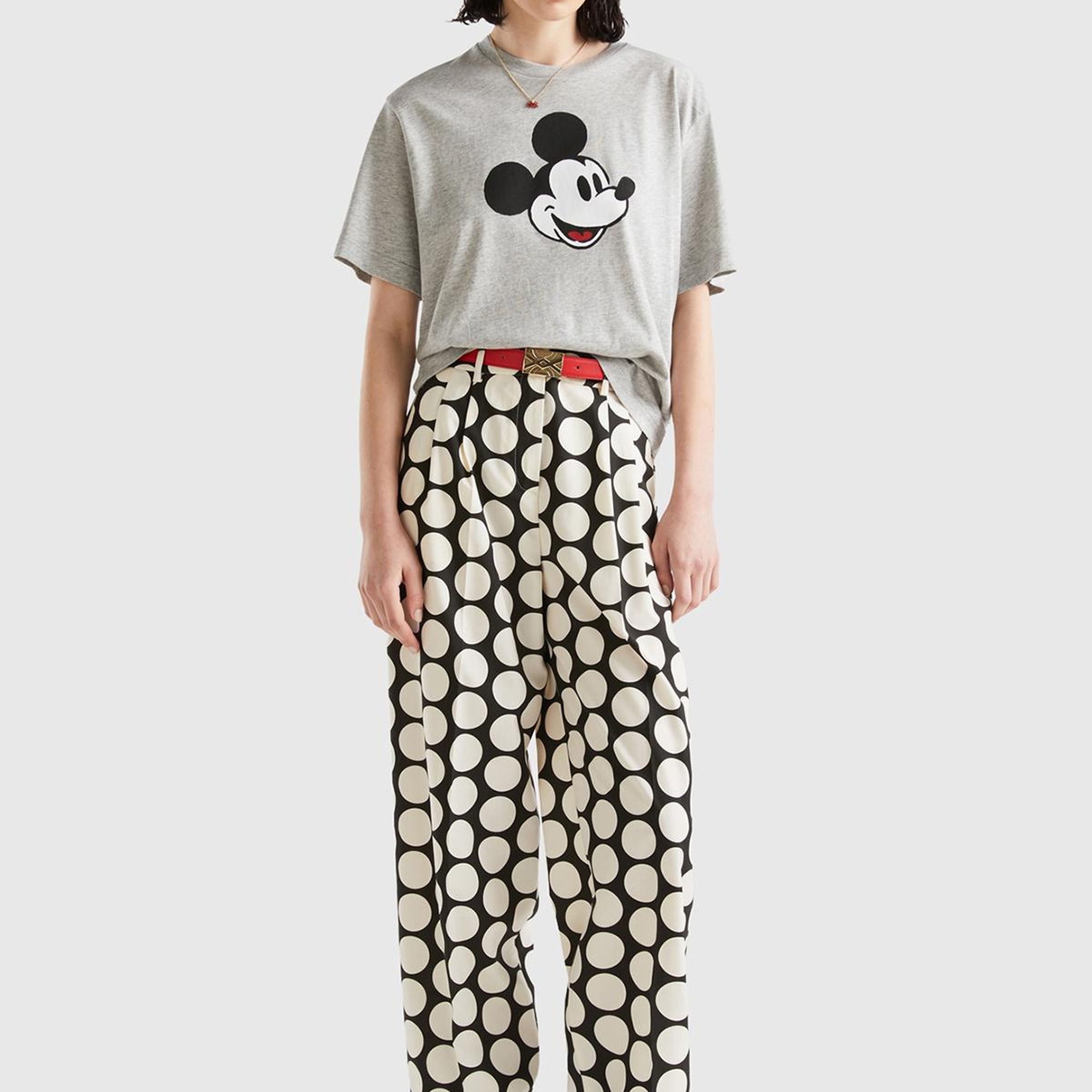 Unisex Gri Melanj %100 Koton Disney Baskılı T-Shirt