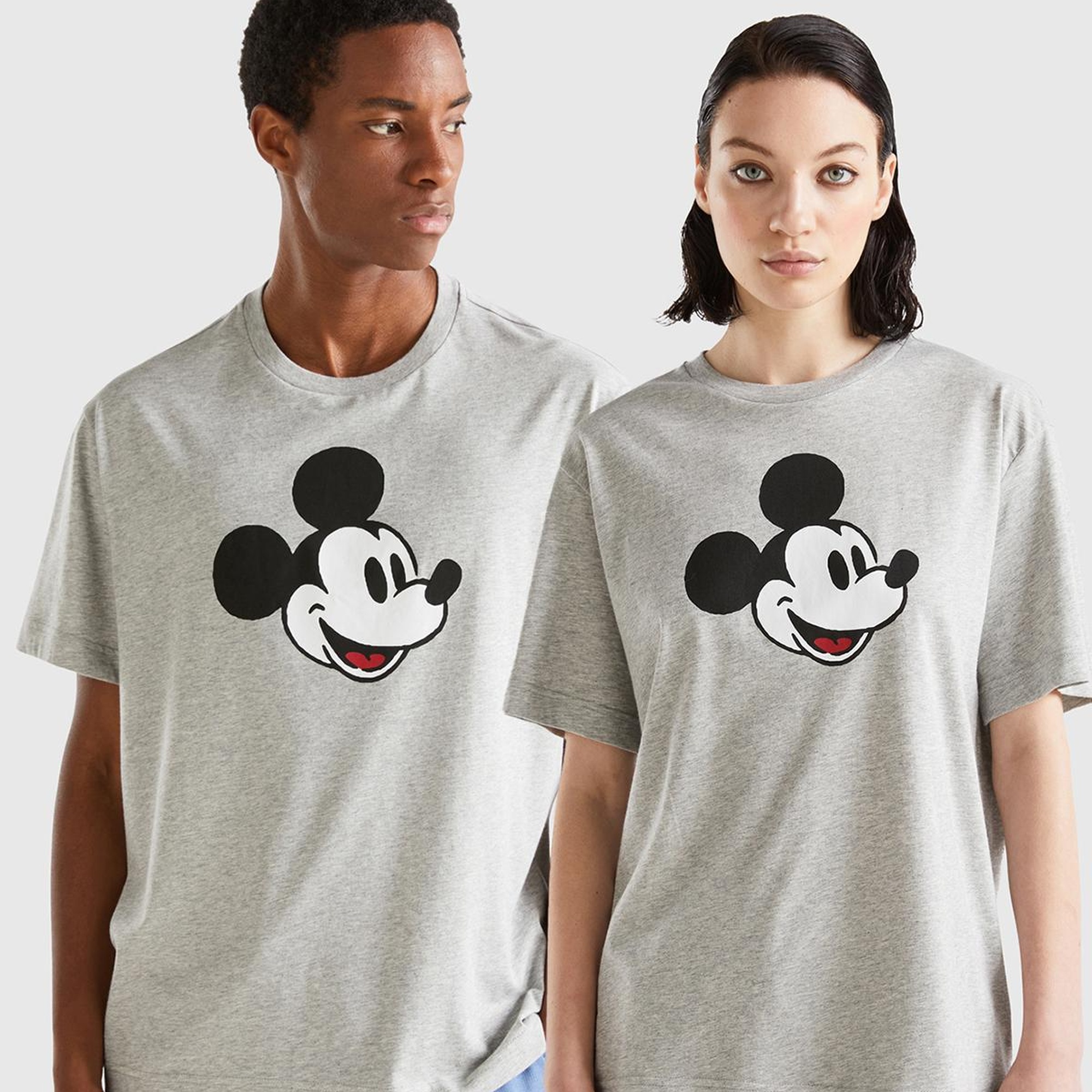 Unisex Gri Melanj %100 Koton Disney Baskılı T-Shirt