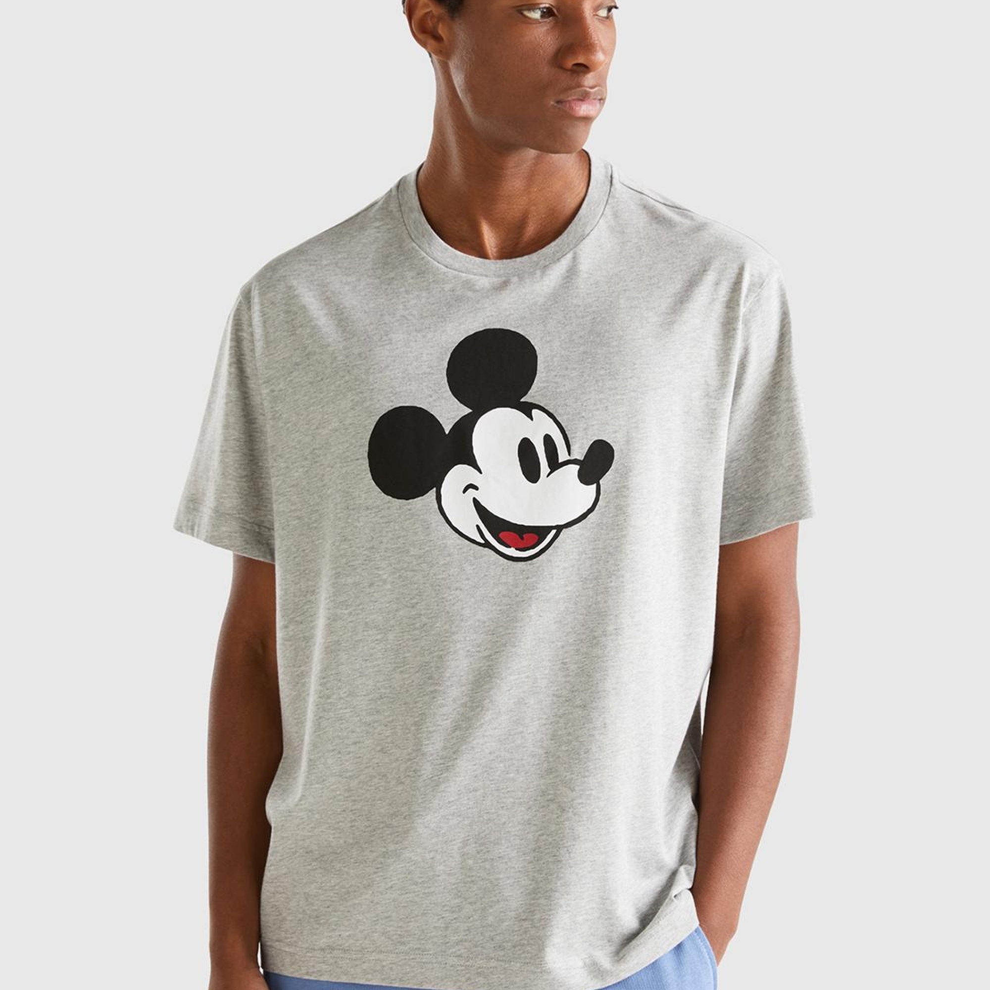 Unisex Gri Melanj %100 Koton Disney Baskılı T-Shirt