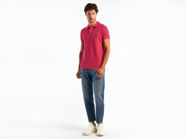  Erkek Koyu Fuşya Slim Fit Kısa Kollu Polo Tshirt