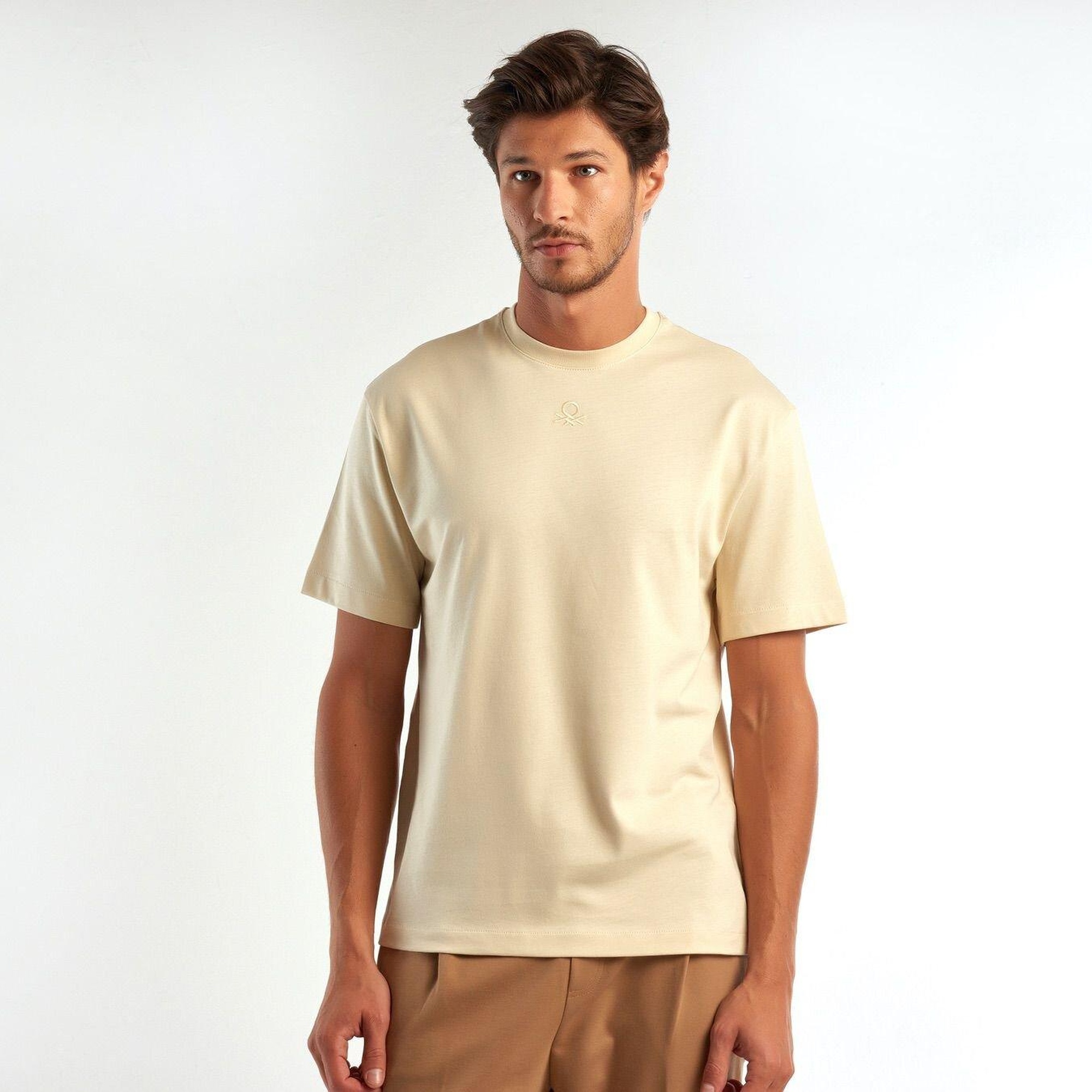 Unisex Bej %100 Koton T-Shirt