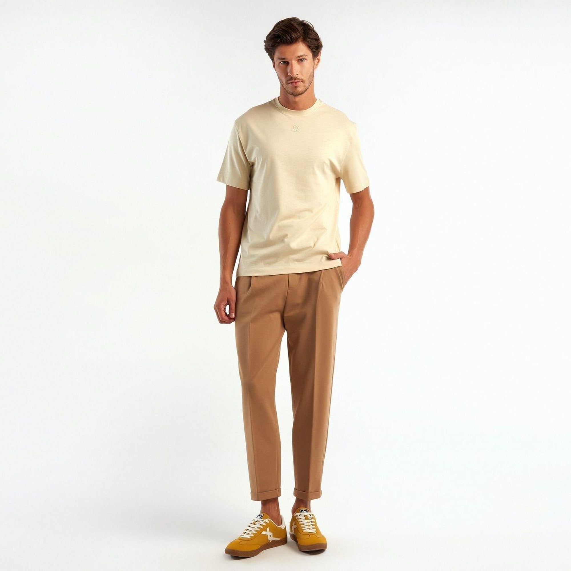 Unisex Bej %100 Koton T-Shirt