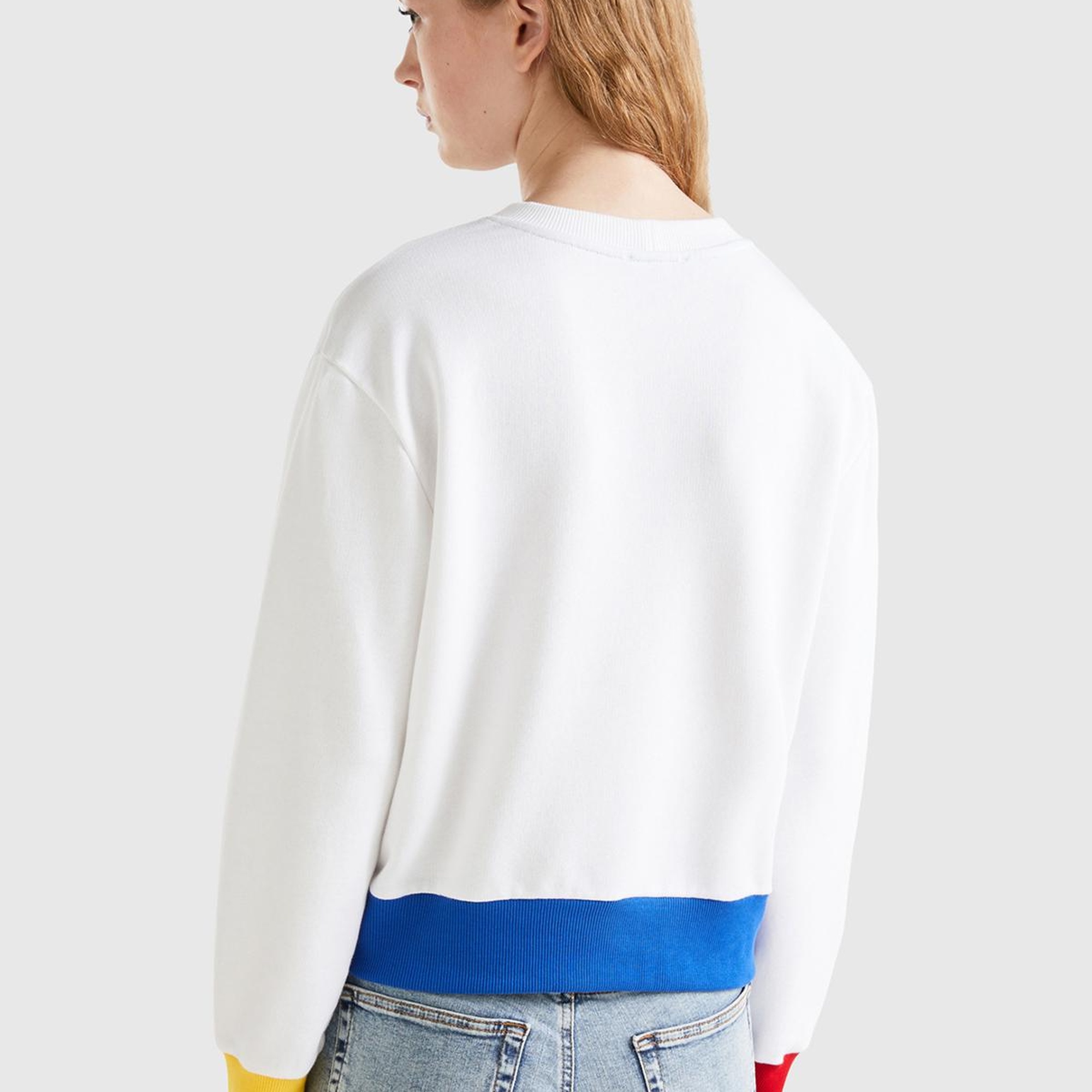 Kadın Beyaz Mix %100 Koton Rahat Kalıp Benetton Yazılı Sweatshirt
