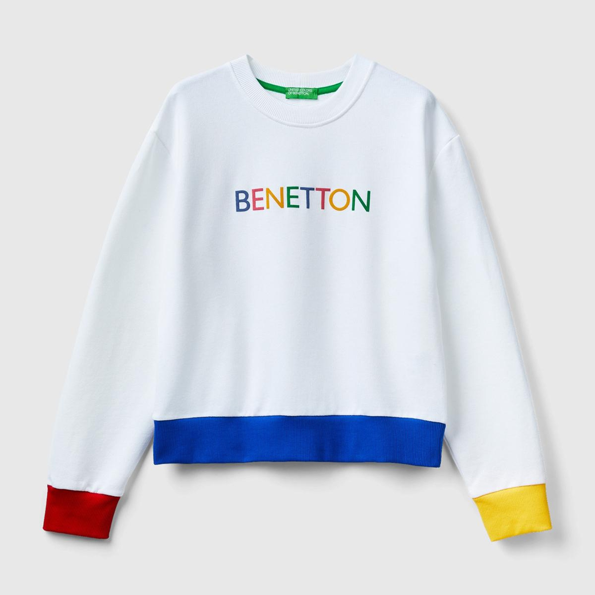 Kadın Beyaz Mix %100 Koton Rahat Kalıp Benetton Yazılı Sweatshirt