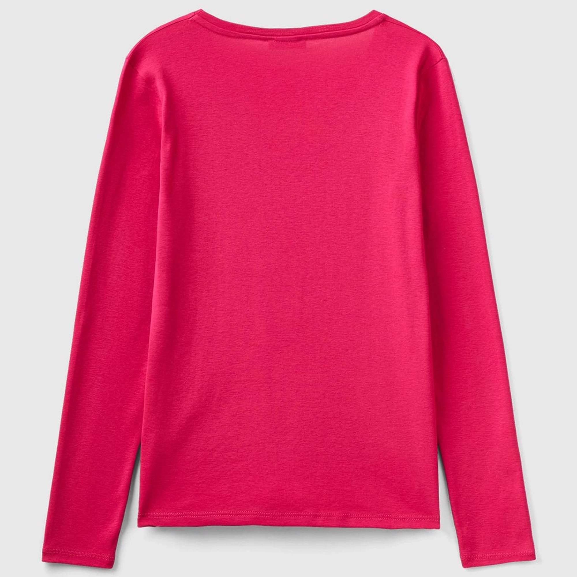 Kadın Koyu Fuşya Basic V Yaka Uzun Kollu Tshirt