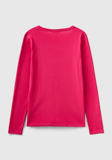  Kadın Koyu Fuşya Basic V Yaka Uzun Kollu Tshirt