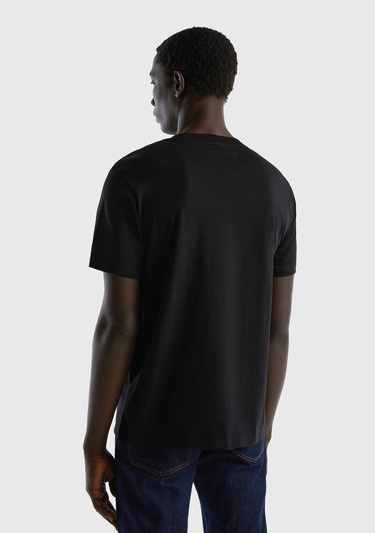  Erkek Siyah %100 Koton Cepli T-Shirt