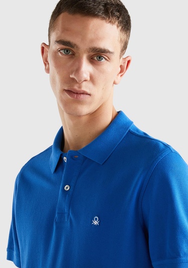 Erkek Saks Mavi Regular Fit Kısa Kollu Polo Tshirt