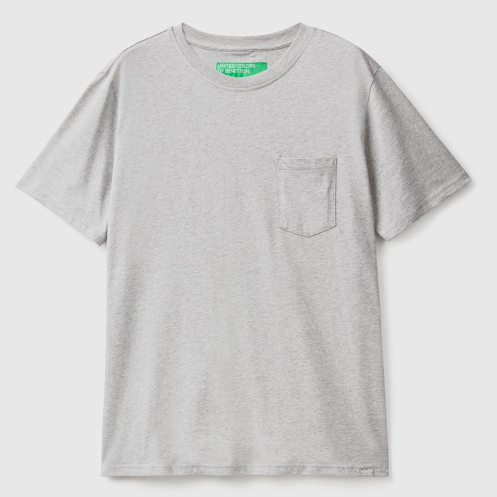 Erkek Gri Melanj %100 Koton Cepli T-Shirt